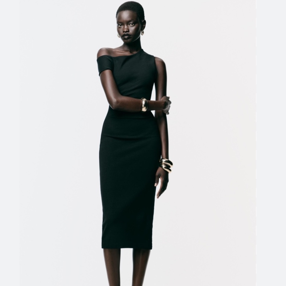 Zara NWT black asymmetric midi dress 4174/648